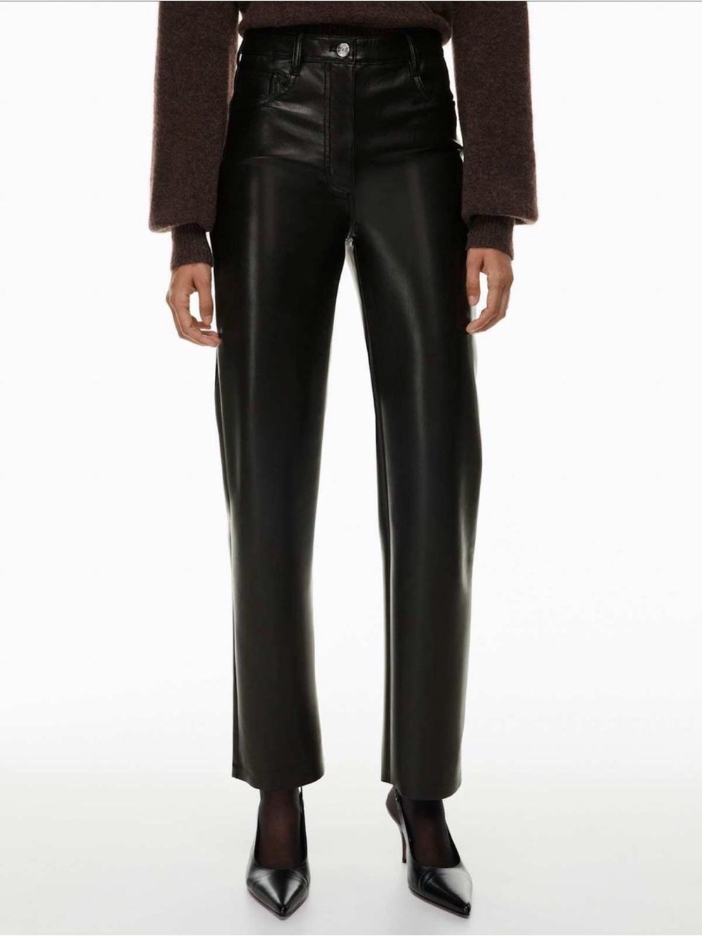 Aritzia Wilfred Melina Vegan Leather Pants In Black High Rise Straight Leg - 4